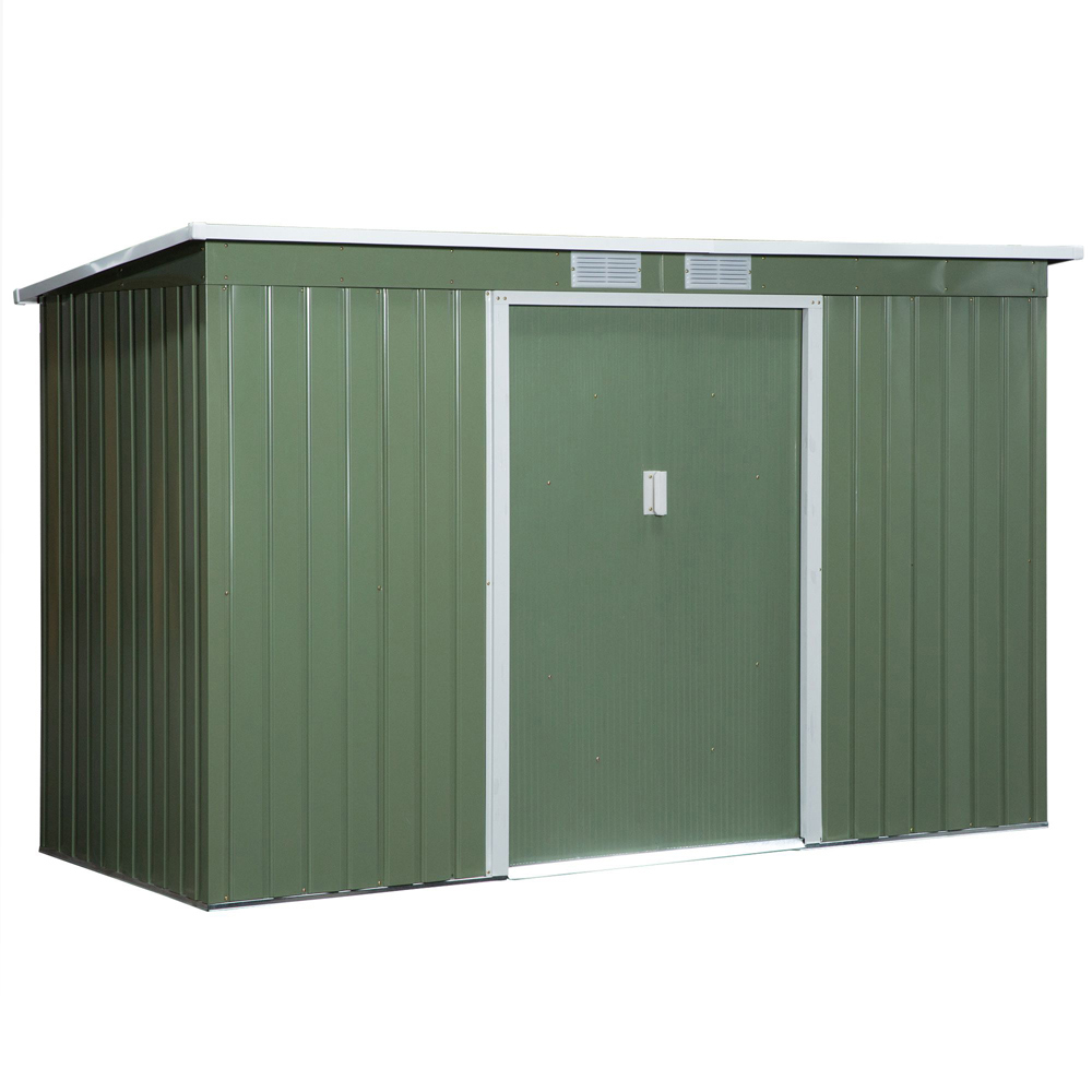 Outsunny 9 x 4.25ft Double Sliding Door Corrugated Garden Shed with Floor Foundation Image 1