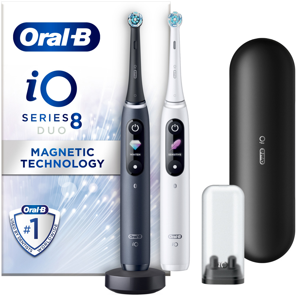 Oral-B iO Series 8 White Alabaster and Black Onyx Rechargeable Toothbrush 2 Pack Image 3