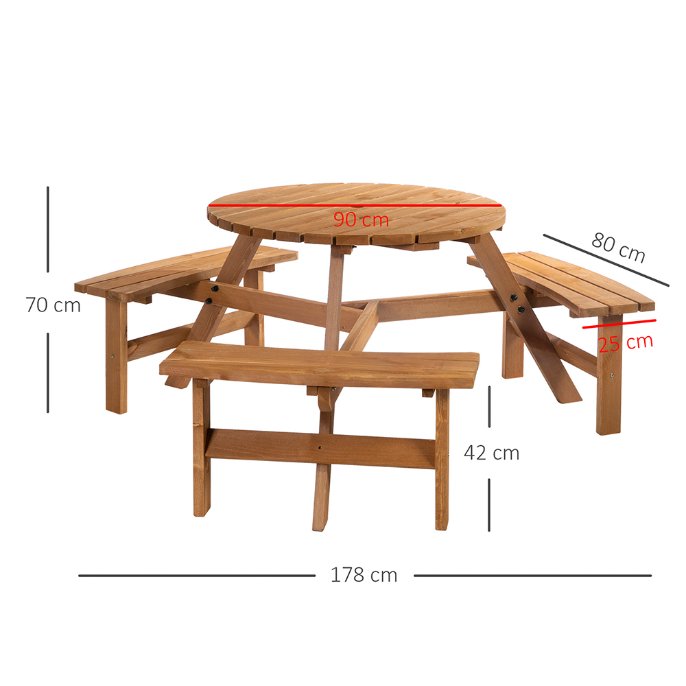 Outsunny Wooden Round Picnic Bench with Parasol Image 5