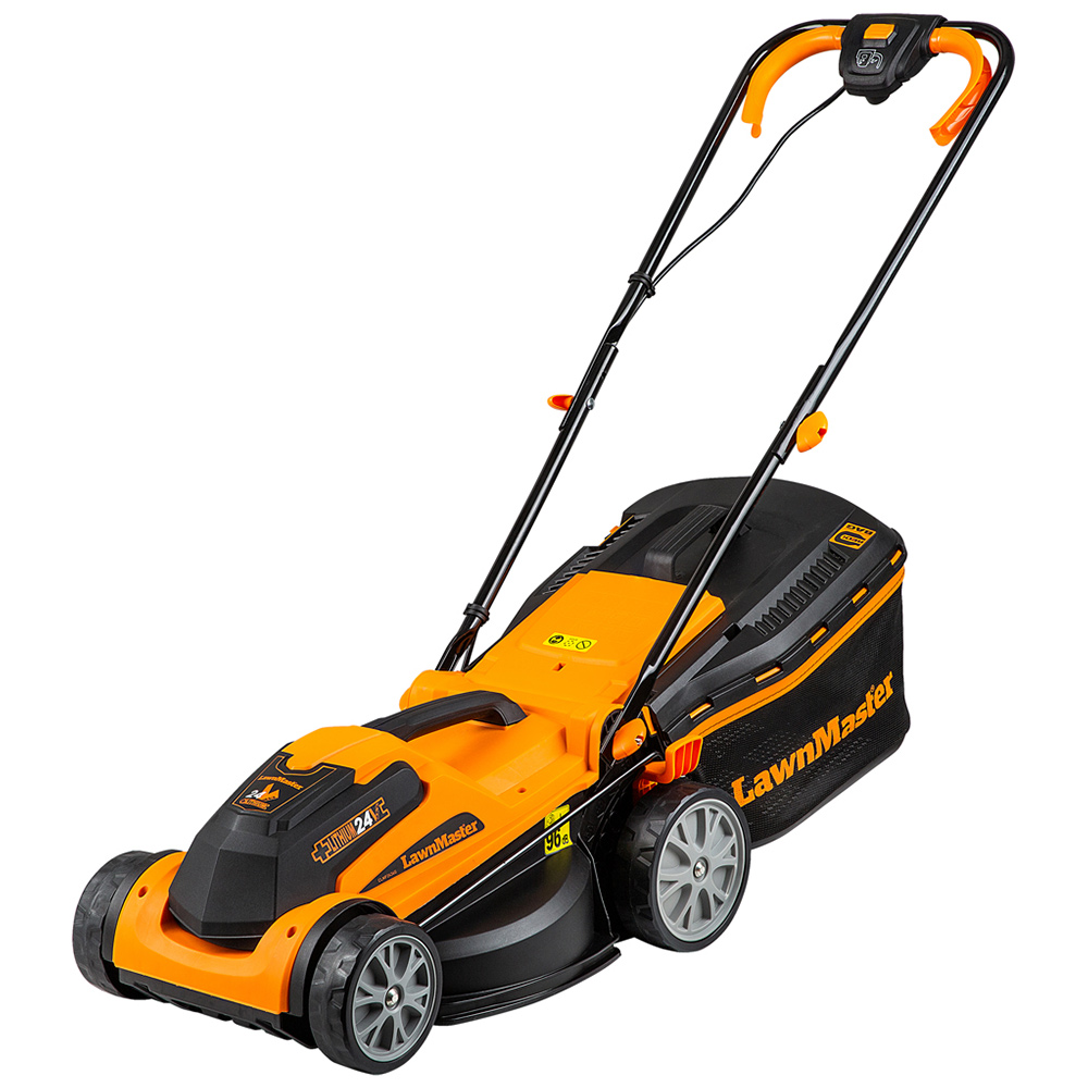LawnMaster CLMF2434G-01 24V Hand Propelled 34cm Rotary Lawn Mower Image 1