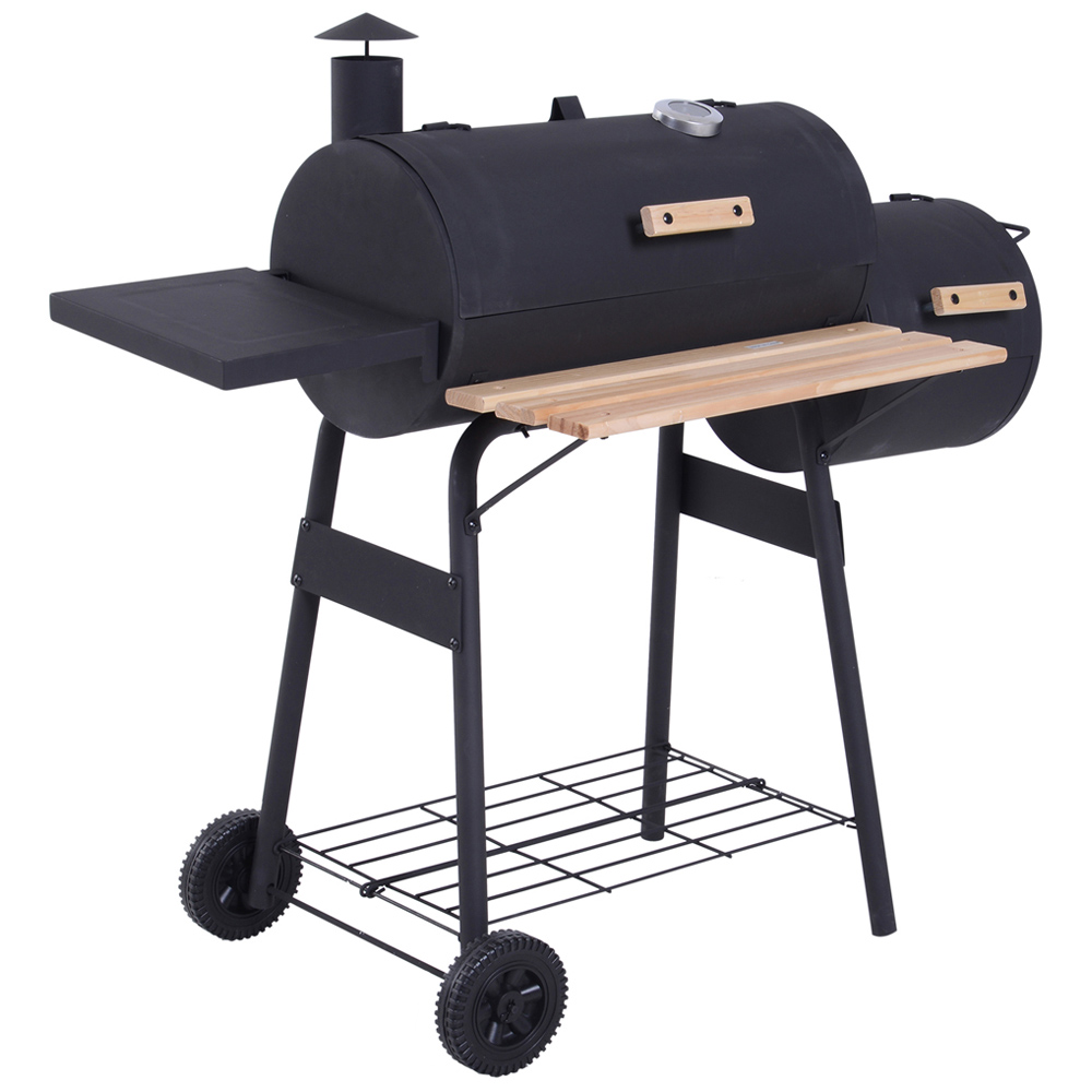 Outsunny Black Trolley Charcoal BBQ Barrell Image 1