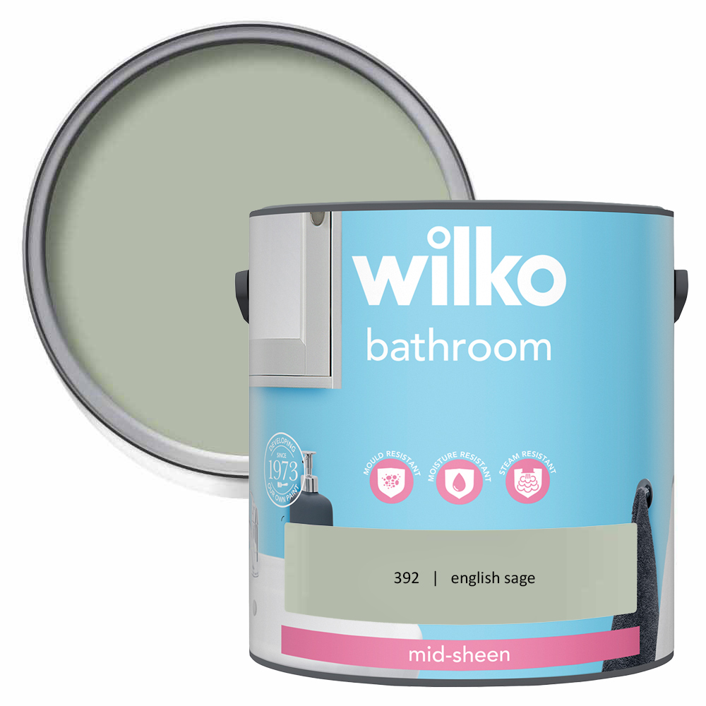 Wilko Bathroom English Sage Mid Sheen Emulsion Paint 2.5L Image 1