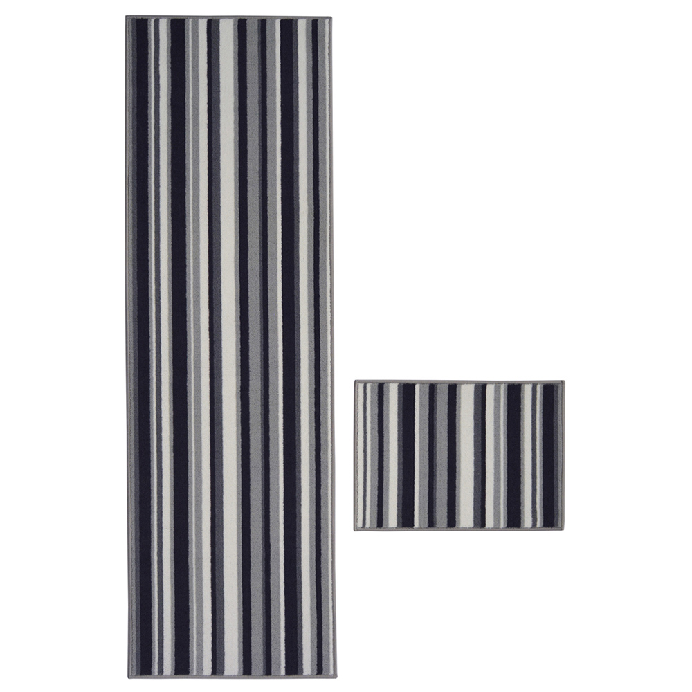 Striped Runner and Mat Pack Black 57/230 Image 1