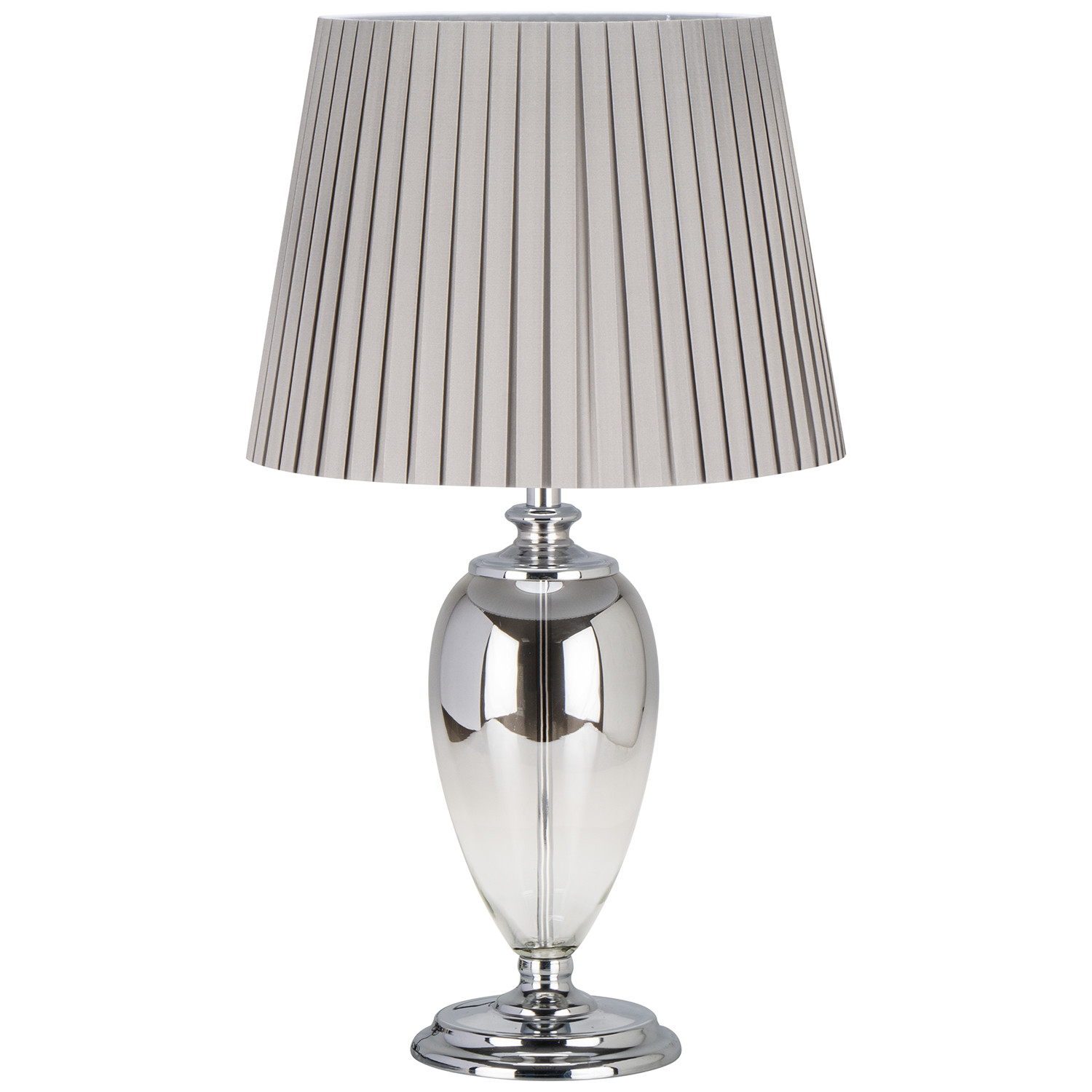Smoked Grey Glass Table Lamp with Pleated Shade Image 1