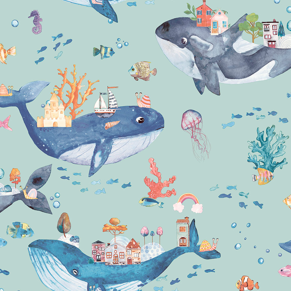 Holden Decor Whale Town Soft Teal Wallpaper Image 1