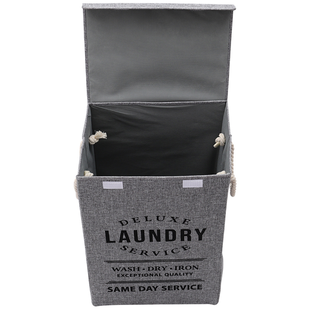 Living and Home Grey Foldable Laundry Basket with Lid Image 4