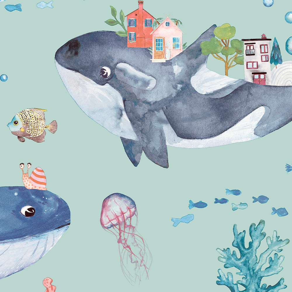 Holden Decor Whale Town Soft Teal Wallpaper Image 4