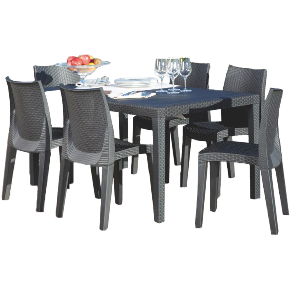Outdoor Living Tuscany Rattan 6 Seater Garden Dining Set Grey Image 2