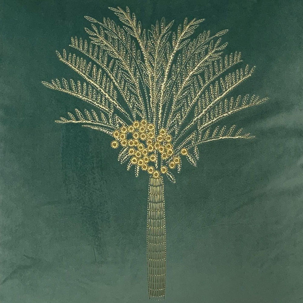 furn. Desert Palm Mineral Embroidered Velvet Cushion Image 3