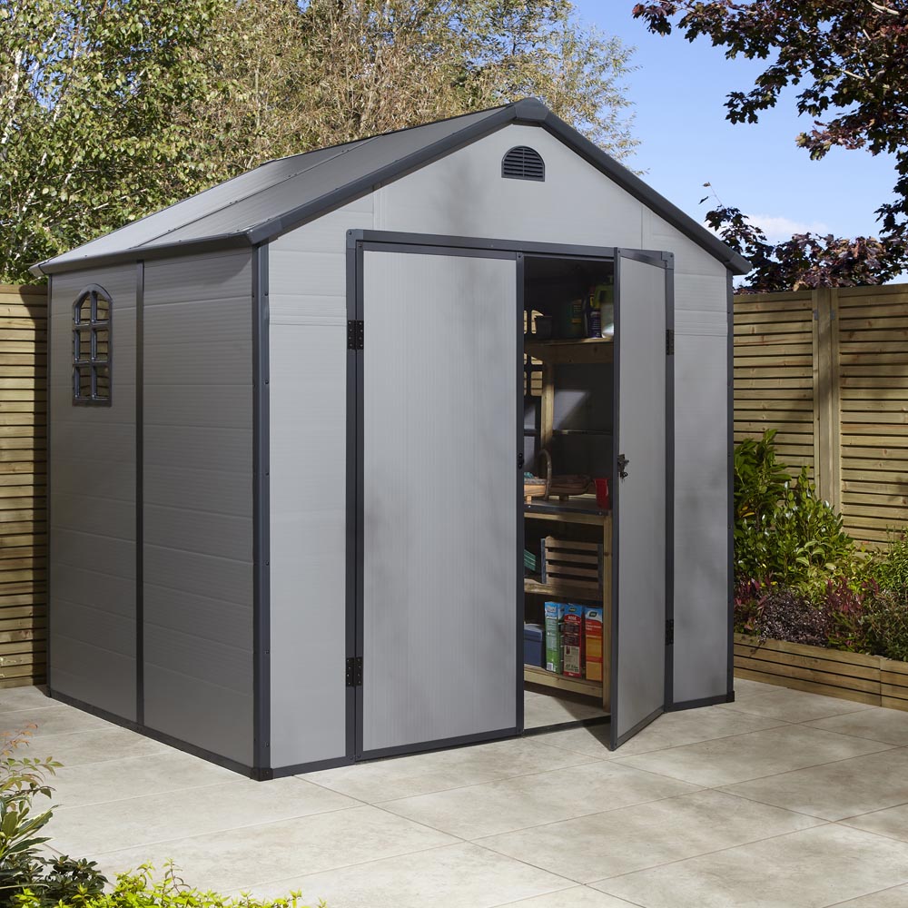 Rowlinson 8 x 6ft Light Grey Airevale Plastic Garden Shed Image 9