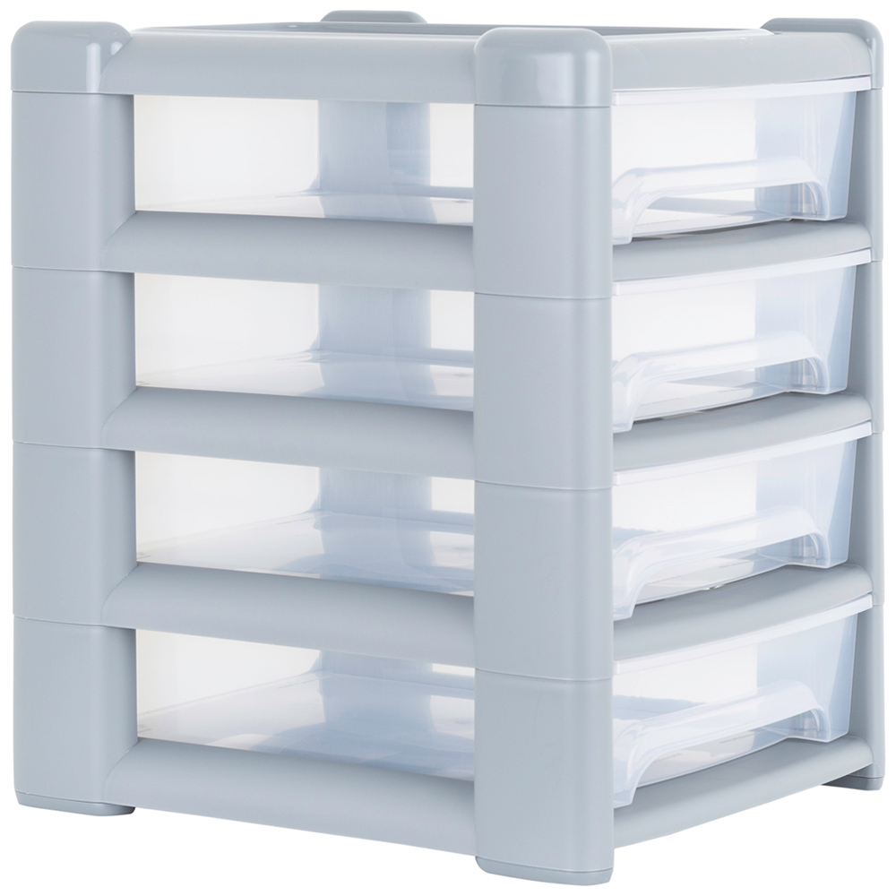 Wham Shallow 4 Drawer Steel and Clear Storage Unit Image 1