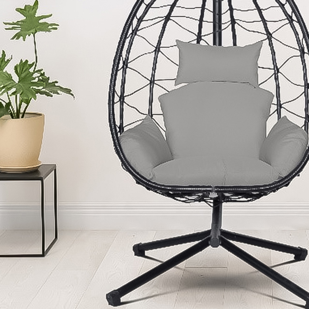 Brooklyn Black Large Swing Egg Chair with Stand Image 2