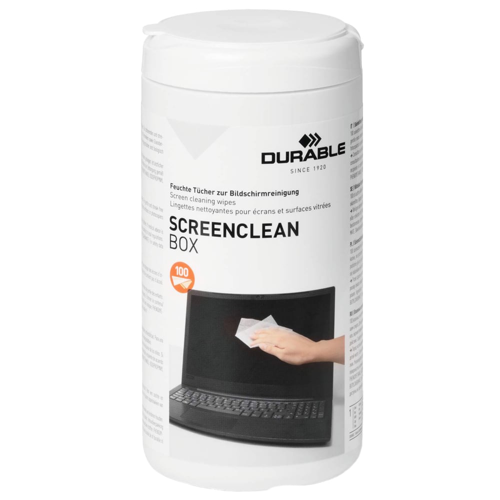 Durable Screenclean Streak-Free Biodegradable Screen Cleaning Wipes 100 Pack Image 1
