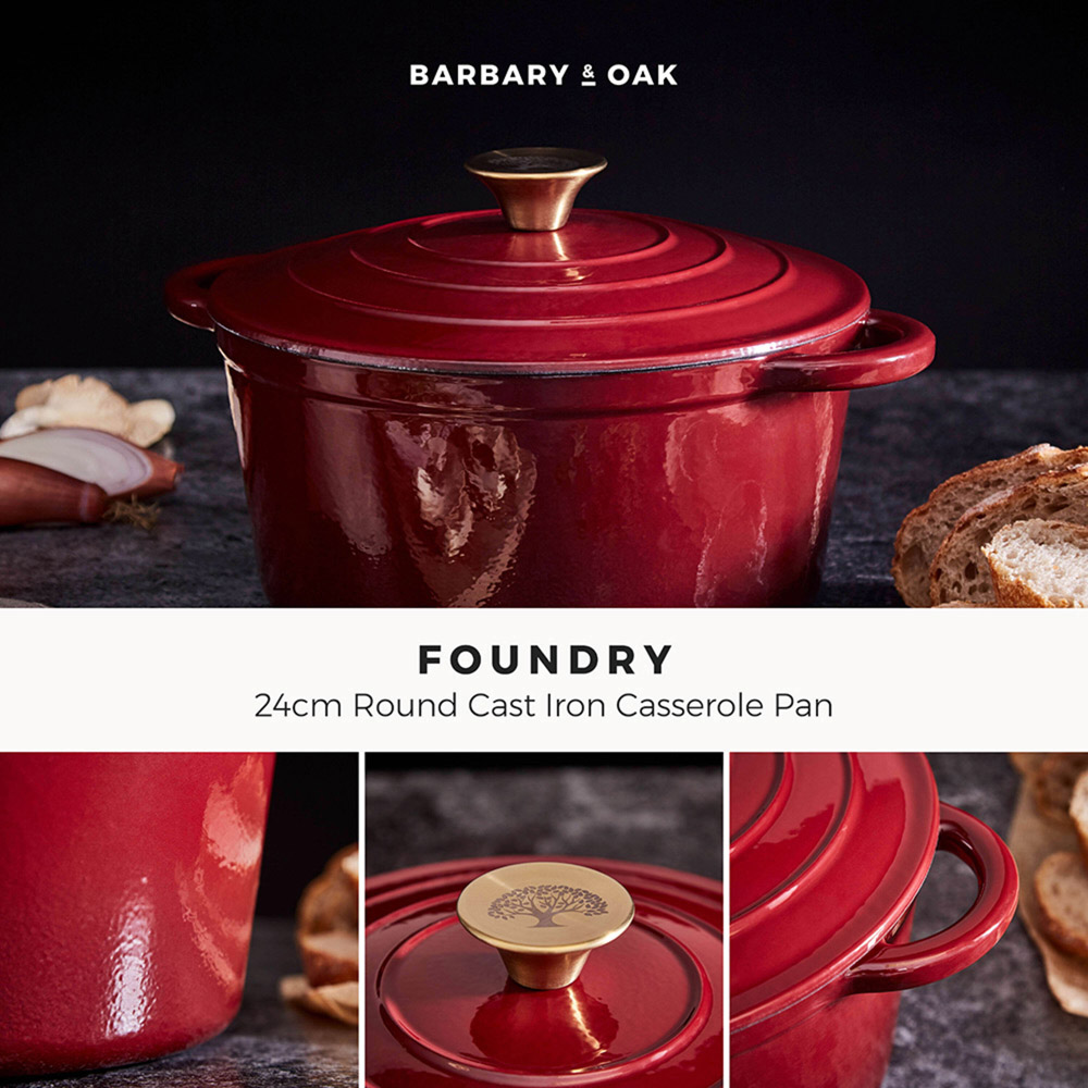 Barbary and Oak 24cm Red Cast Iron Round Casserole Image 2