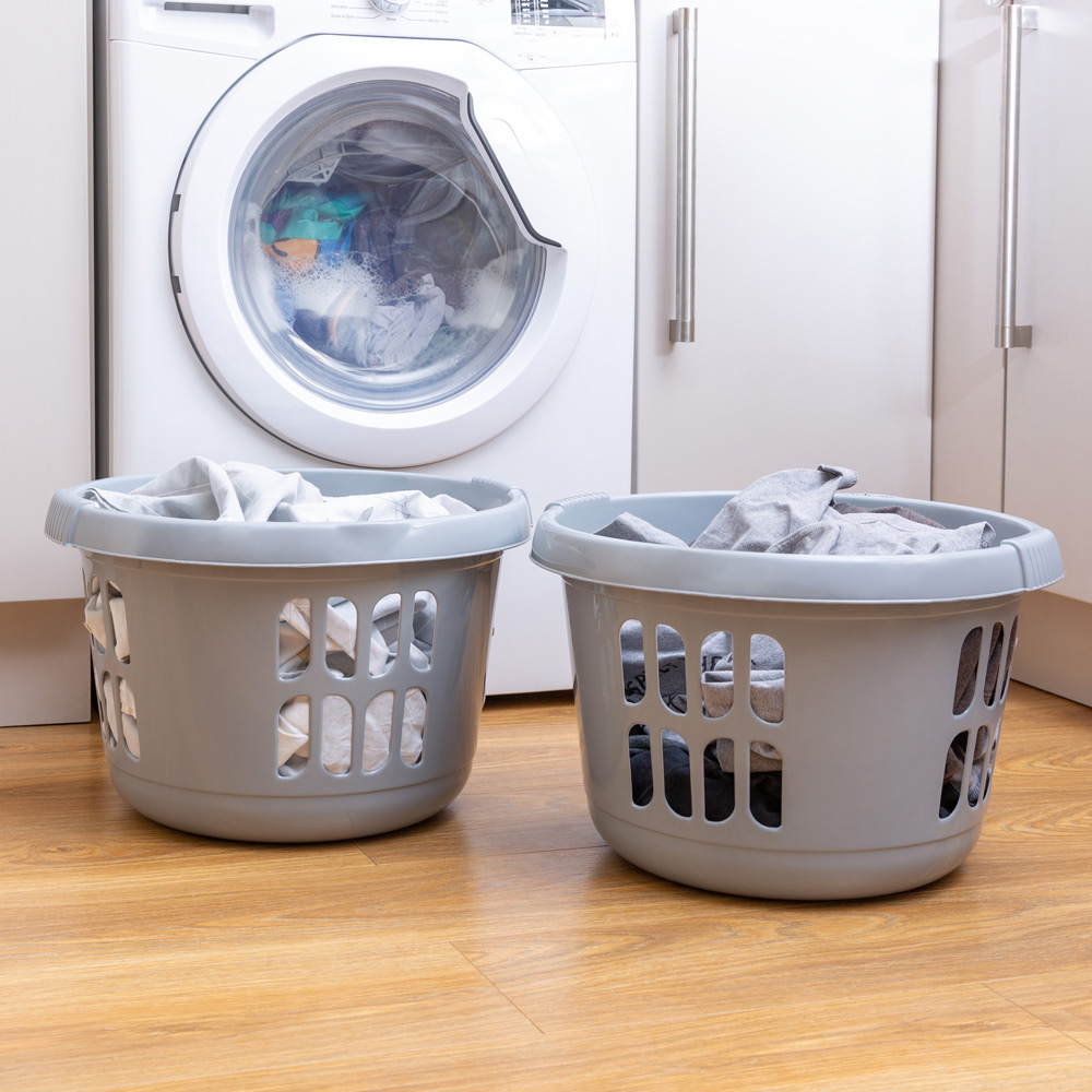 2 x Wham Casa Plastic Round Laundry Basket Silver Image 2