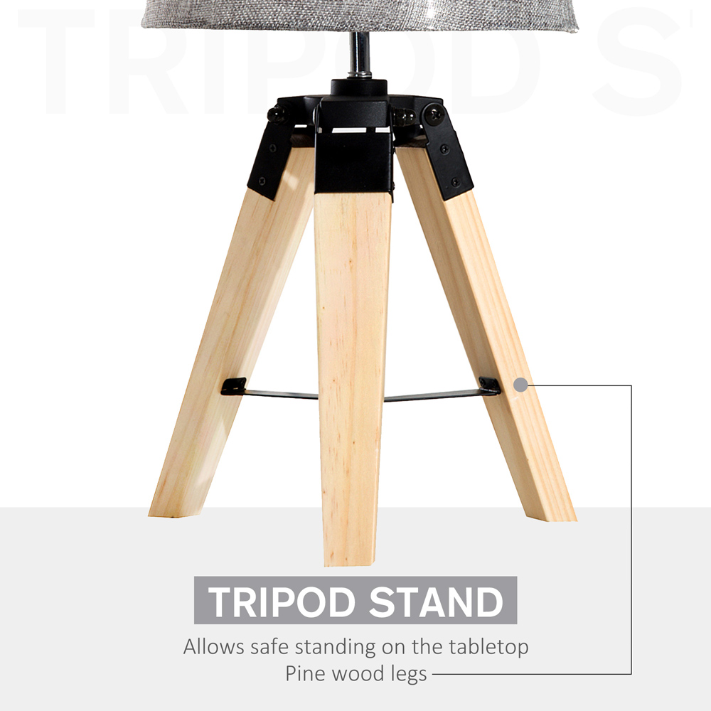 HOMCOM Grey Wooden Tripod Table Lamp Image 4
