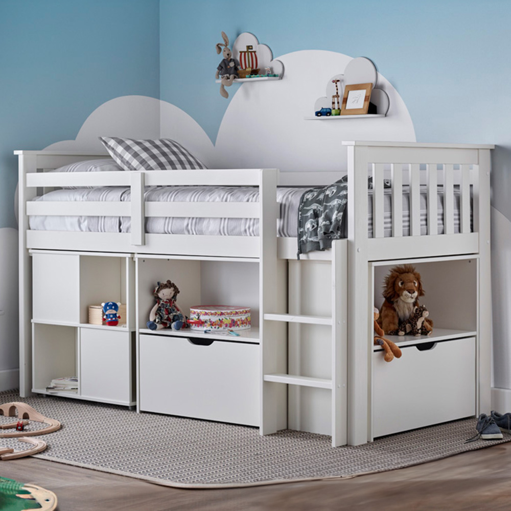Milo Single White Sleep Station Desk Storage Bed and Memory Foam Mattress Image 1