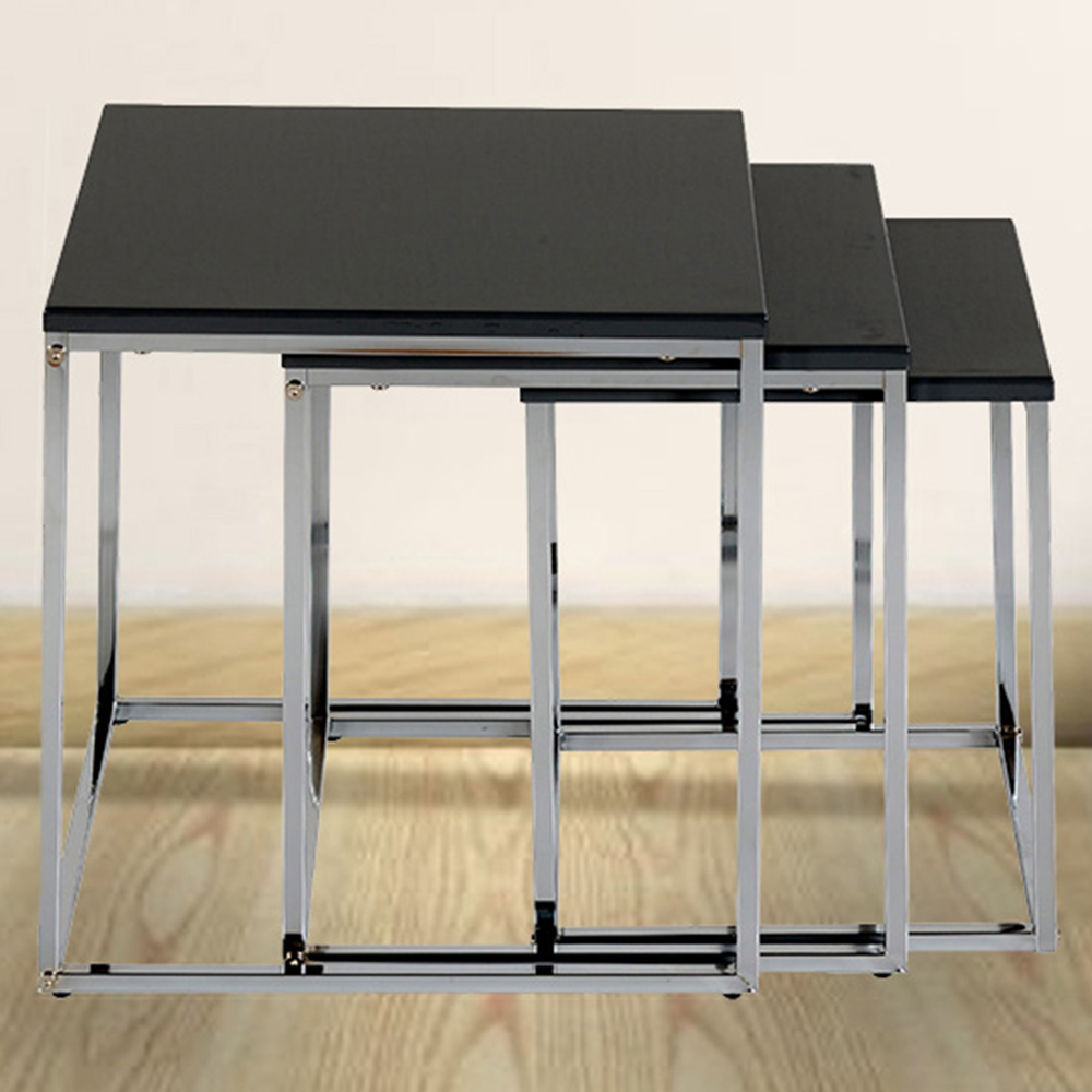 Seconique Charisma Black Gloss and Chrome Nesting Tables Set of 3 Image 1