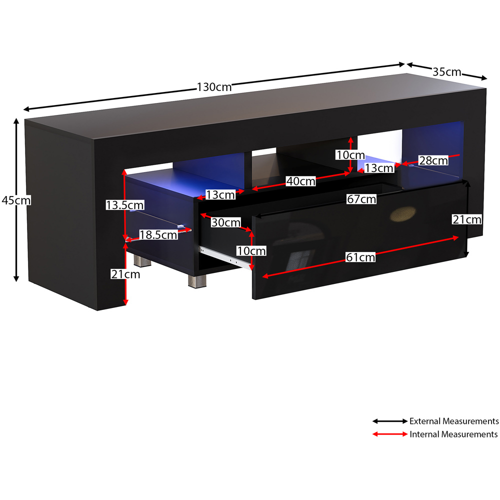 Vida Designs Luna Single Drawer Black TV Unit with LED Image 9