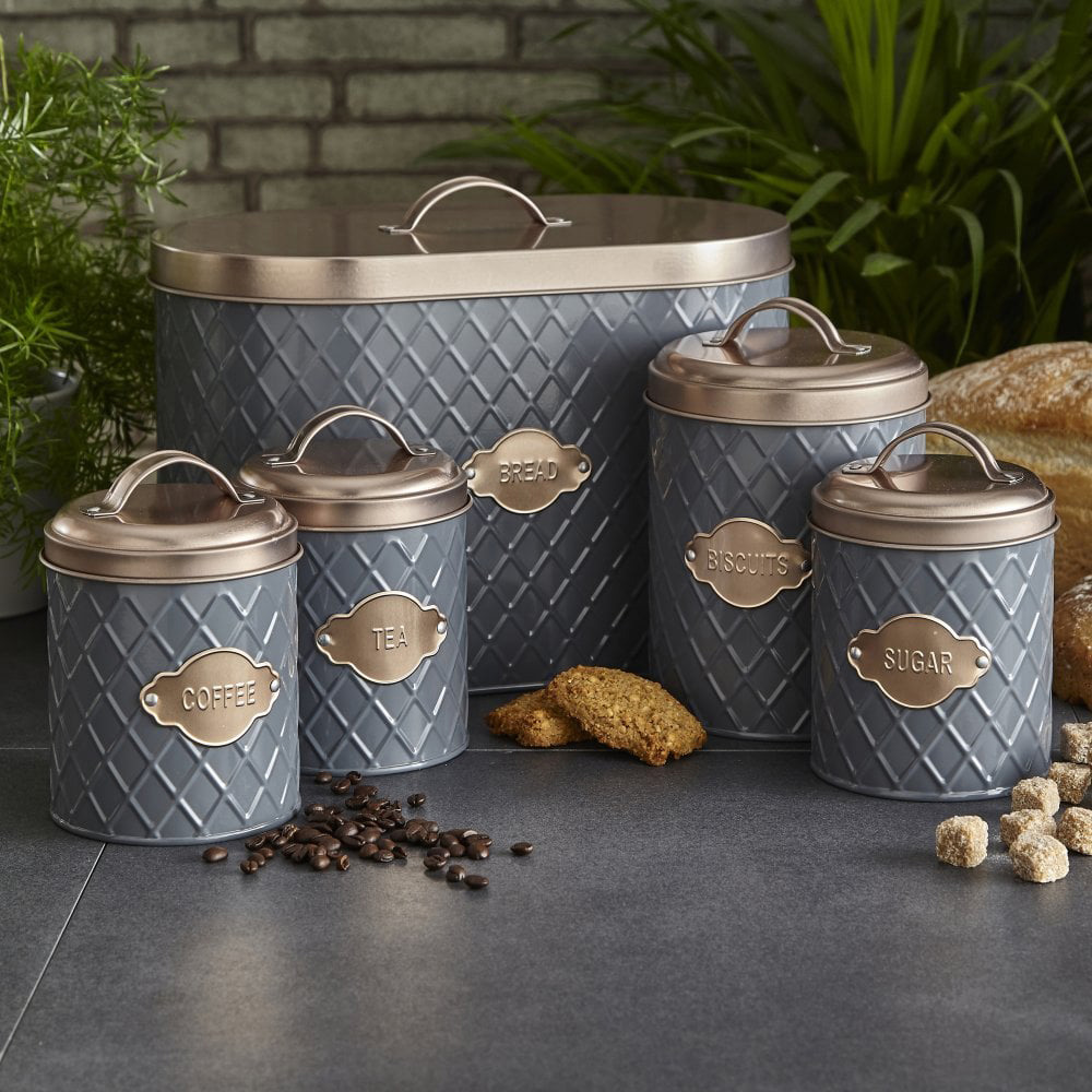 Neo Grey Embossed 5 Piece Kitchen Canister Set Image 2
