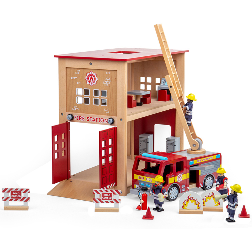 Tidlo Wooden Fire Station Toy Bundle Image 1