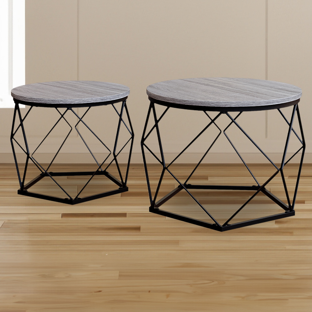 Vida Designs Brooklyn Grey Nest of Geometric Tables Set of 2 Image 1