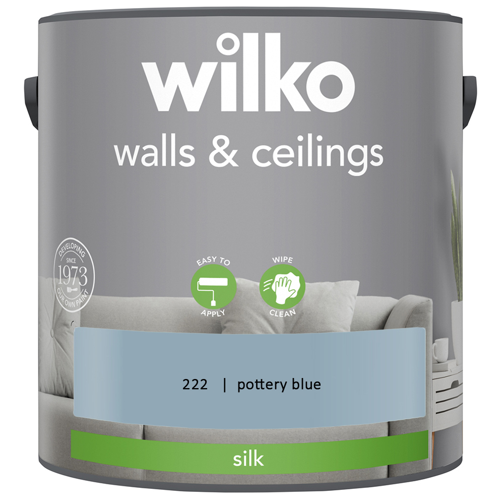 Wilko Walls & Ceilings Pottery Blue Silk Emulsion Paint 2.5L Image 2