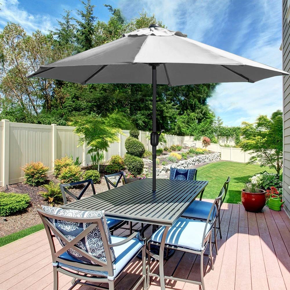 Living and Home Light Grey Round Crank and Tilt Parasol with Round Base 3m Image 7