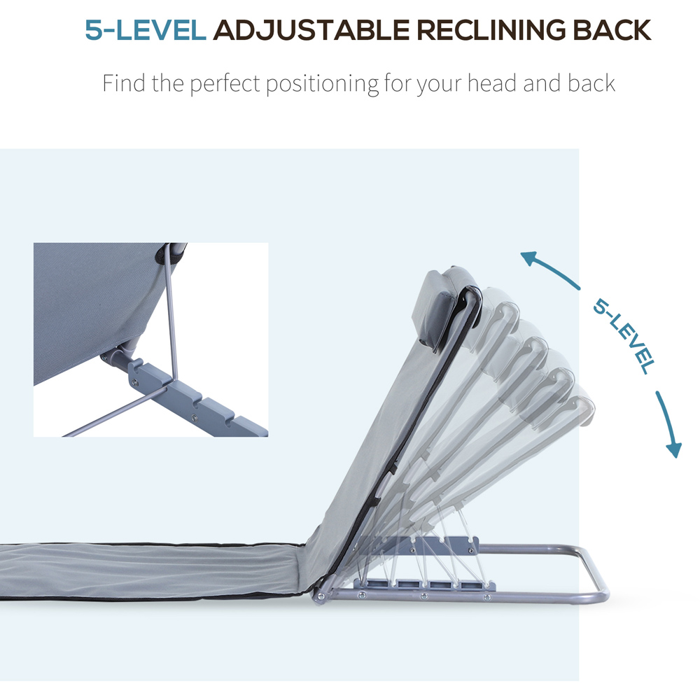 Outsunny Set of 2 Grey 5 Level Adjustable Folding Sun Lounger Image 5