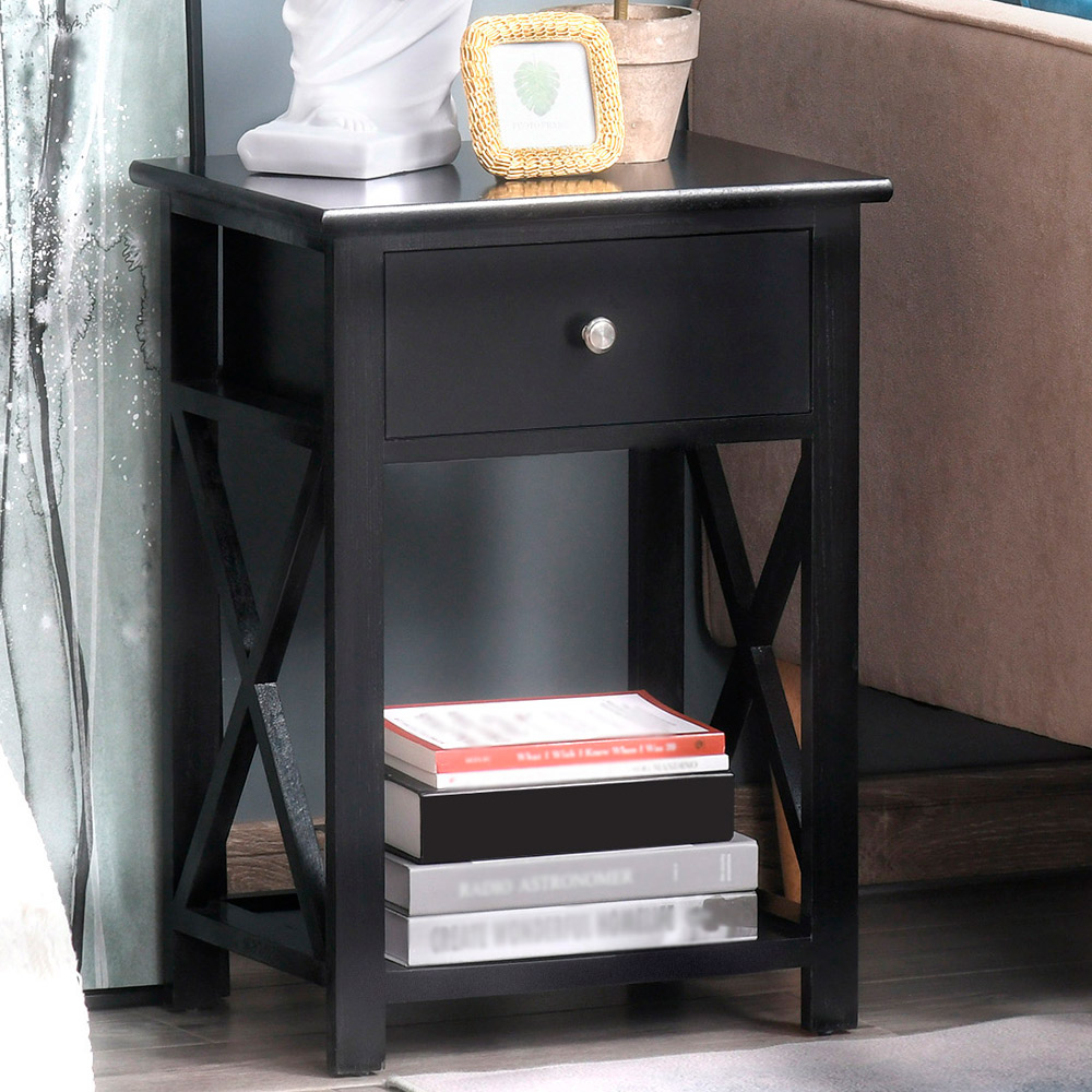 Portland Black Single Drawer Traditional Accent Side Table Image 1