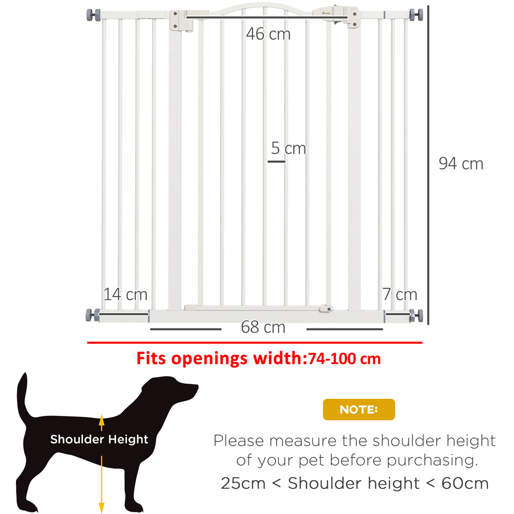 PawHut White 74-100cm Adjustable Metal Pet Safety Gate Image 8