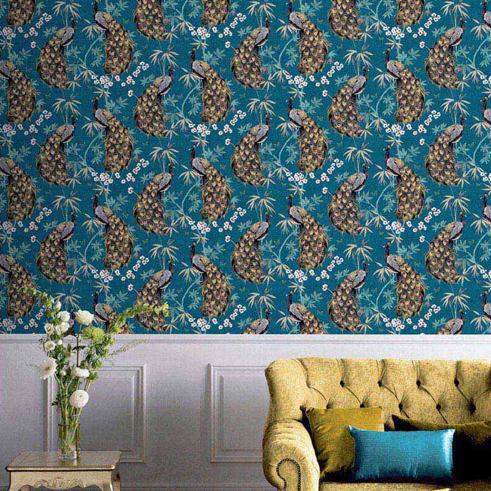 Arthouse Opulent Peacock Teal and Gold Wallpaper Image 4