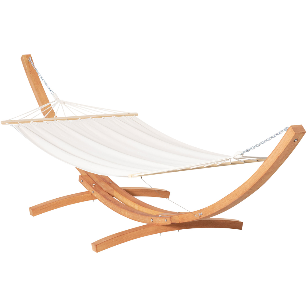 Outsunny White Hammock with Wooden Stand Image 2