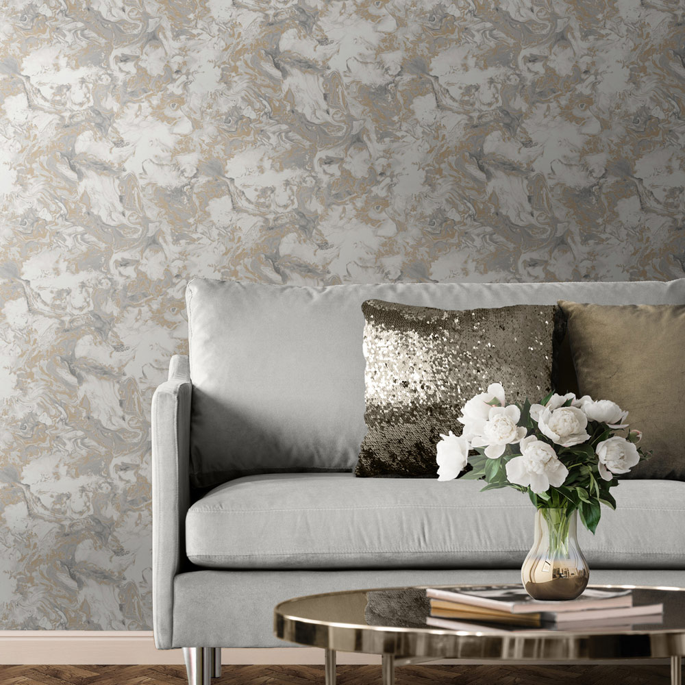 Muriva Elixir Marble Grey and Gold Wallpaper Image 4