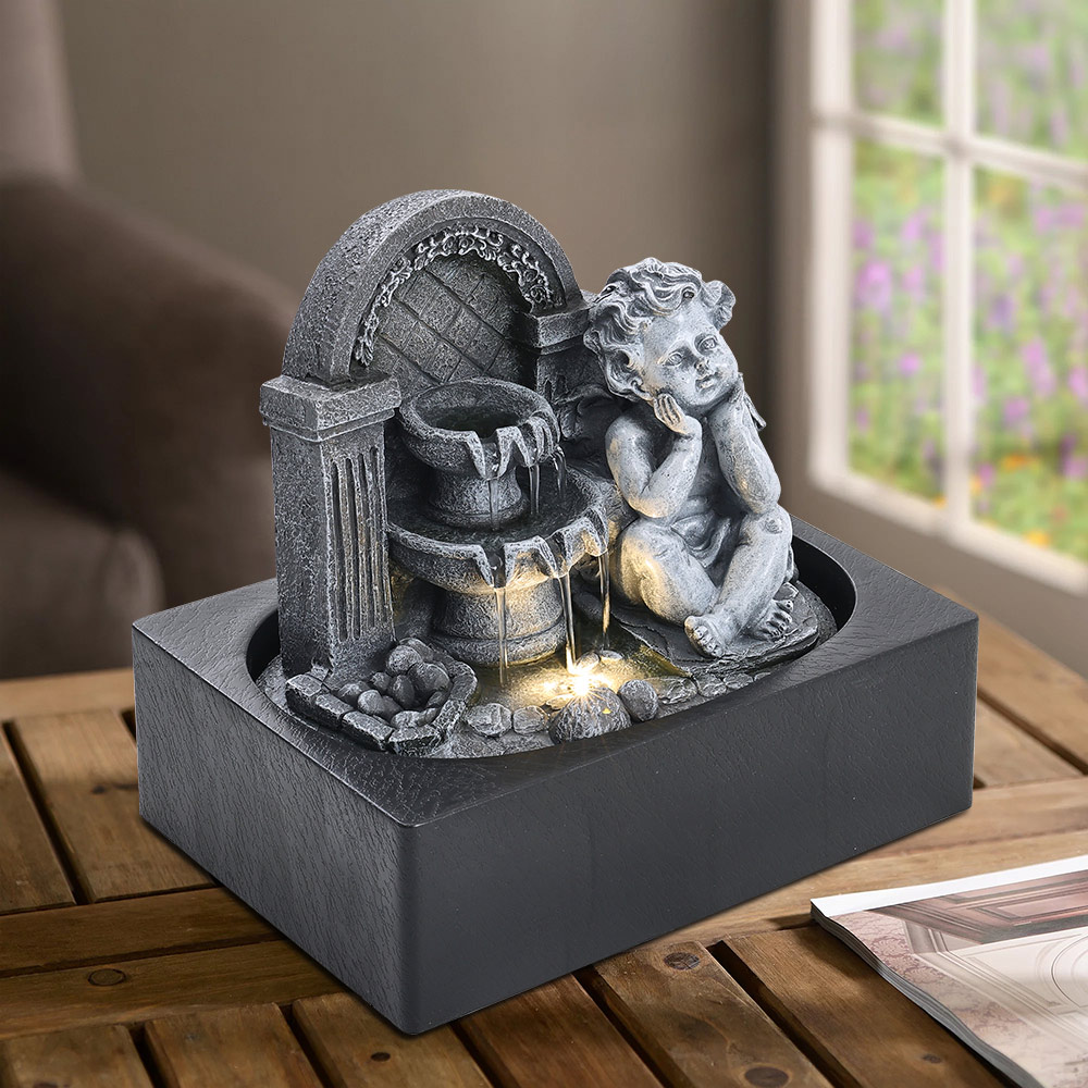 Living and Home Cherub Tabletop Resin Water Feature with Light Image 6