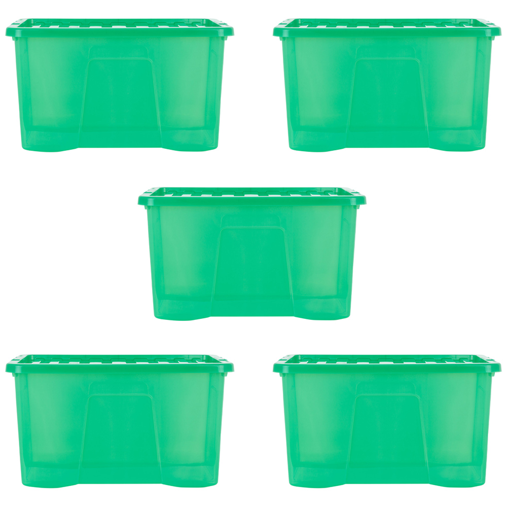 Wham Crystal 60L Clear Green Stackable Plastic Storage Box and Lid Pack 5 Image 1