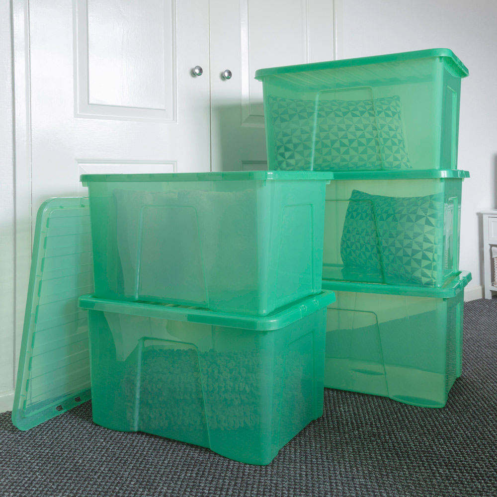 Wham Crystal 60L Clear Green Stackable Plastic Storage Box and Lid Pack 5 Image 2