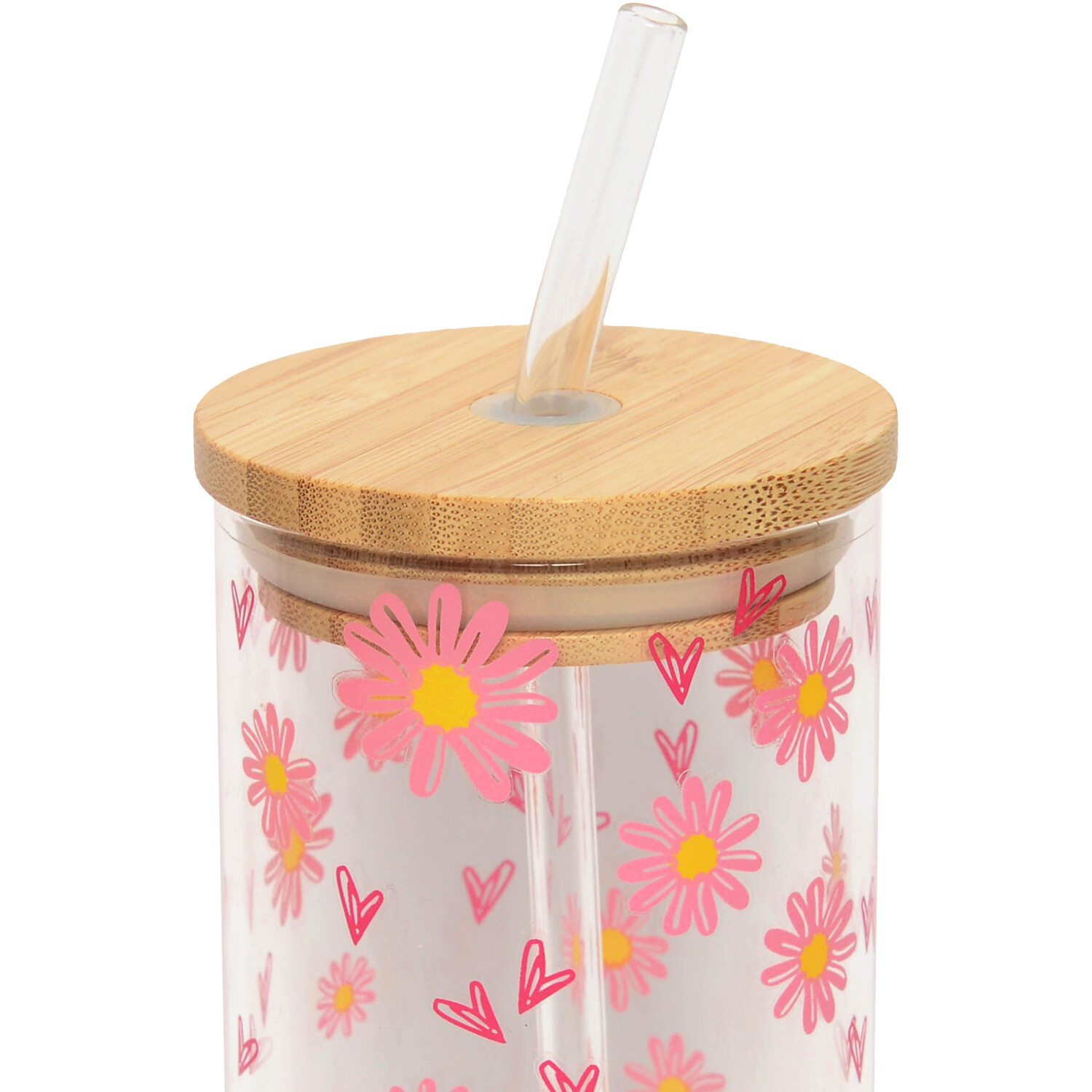 Daisy Daze Glass Drinking jar - Pink Image 2