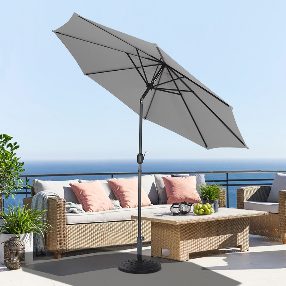 Living and Home Light Grey Round Crank and Tilt Parasol with Round Base 3m Image 6