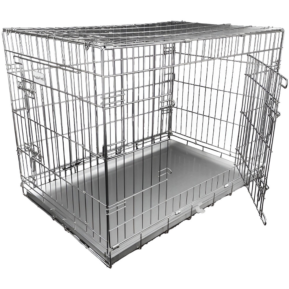 HugglePets Medium Silver Dog Cage with Metal Tray 76cm Image 2