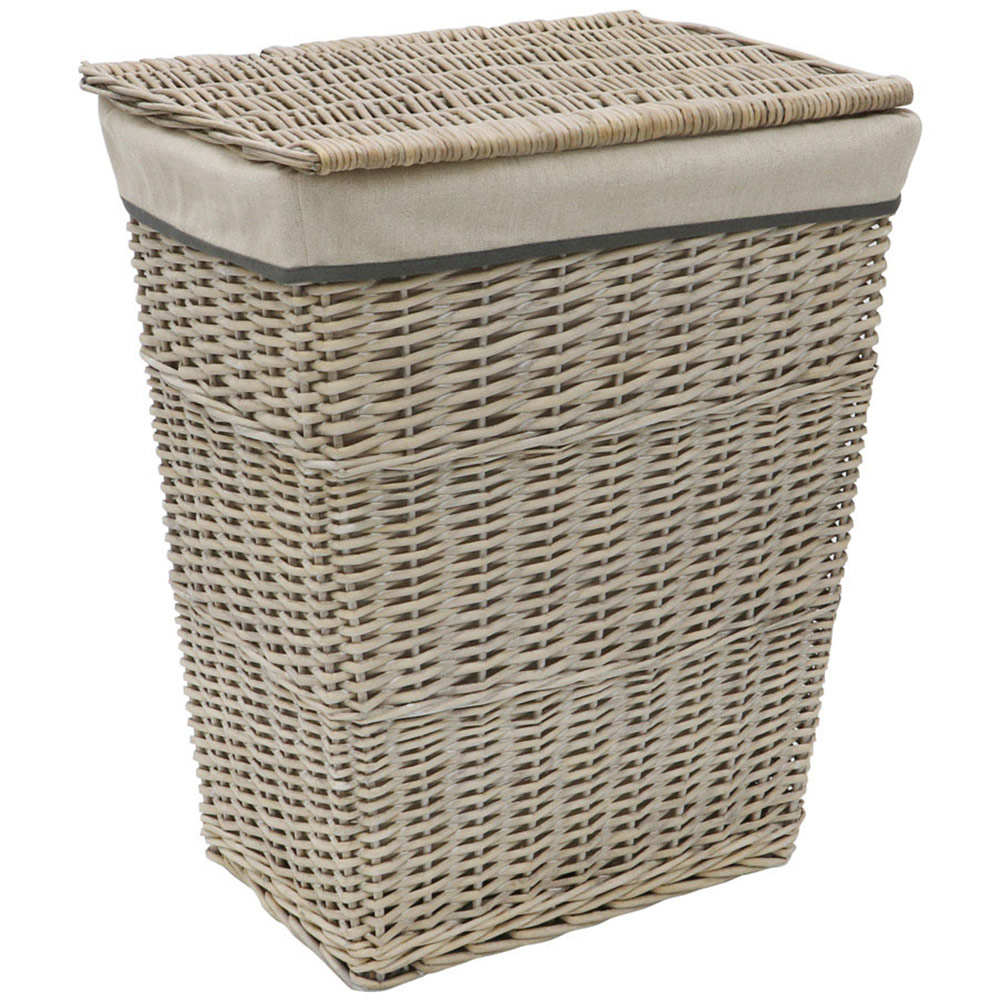 JVL Arianna Grey Rectangular Tapered Willow Linen Laundry Basket 65L Image 1