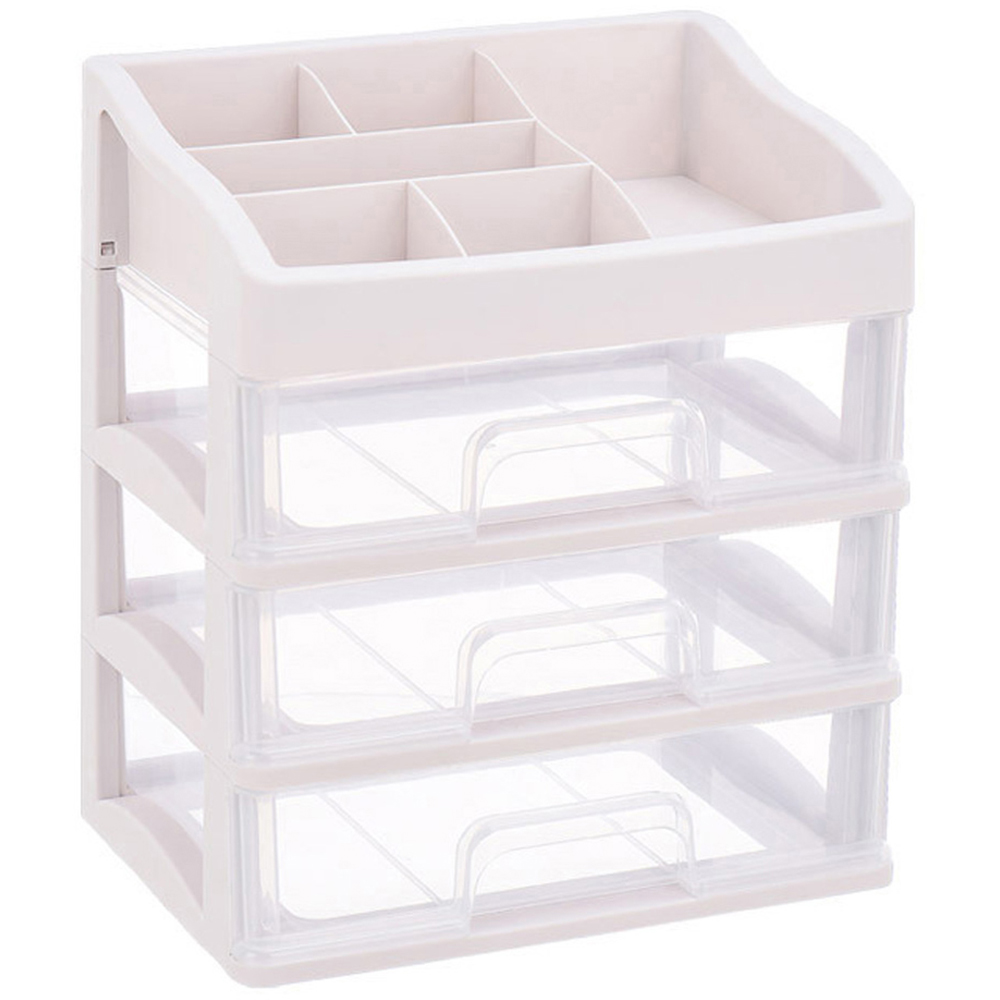 Living and Home White 3 Drawers Plastic Makeup Organiser Image 1