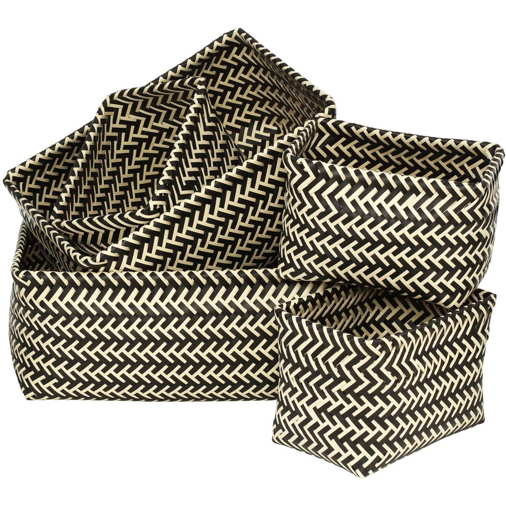 Premier Housewares Black and White Woven Storage Basket Set of 5 Image 1