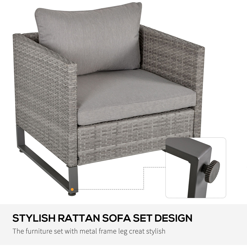 Outsunny 4 Seater Light Grey PE Rattan Sofa Lounge Set Image 5