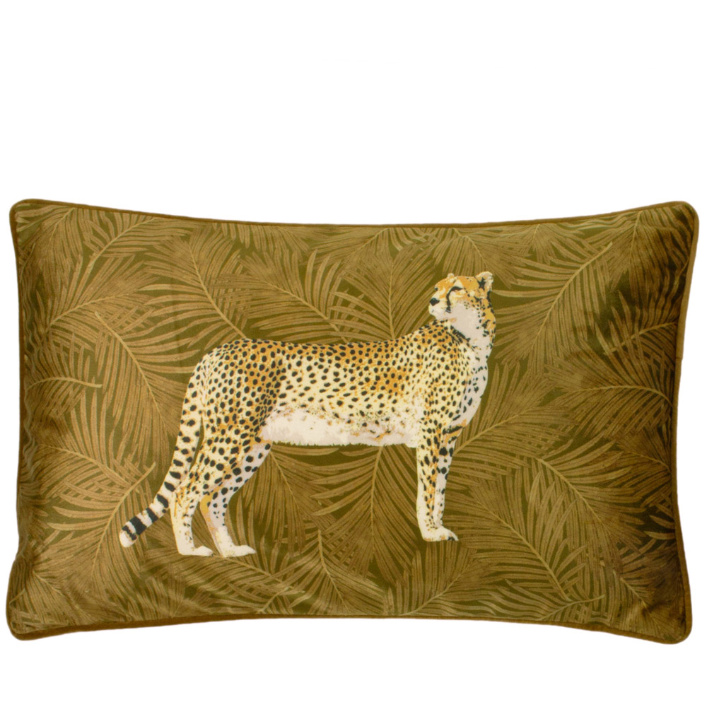 Paoletti Cheetah Forest Gold Velvet Cushion Image 1