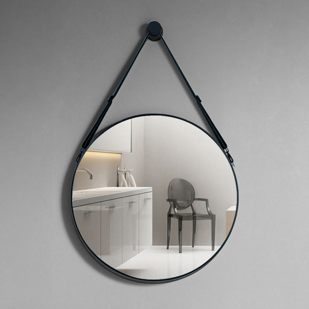 Living and Home Retro Round Hanging Mirror with Strap Image 2