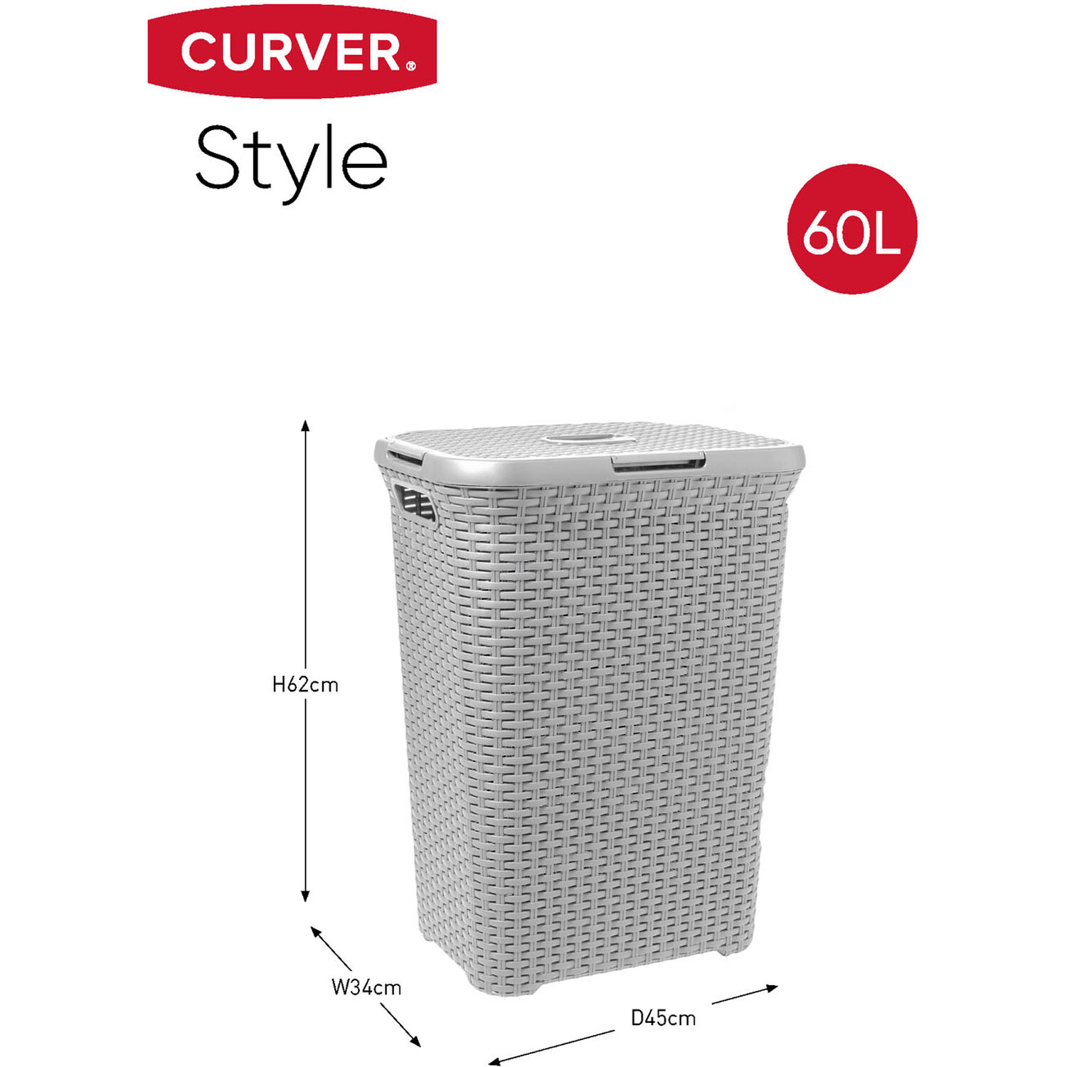 Curver 60L Grey Laundry Basket Image 5
