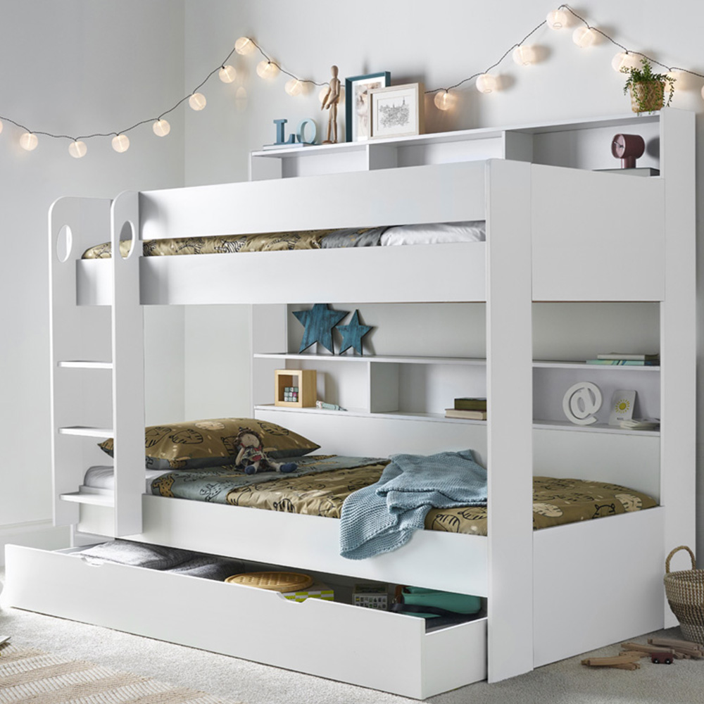 Oliver White Single Drawer Storage Bunk Bed with Orthopaedic Mattresses Image 1
