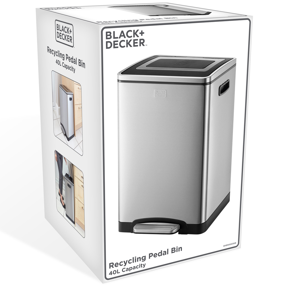 Black + Decker Stainless Steel Soft Close Dual Pedal Bin 40L Image 3