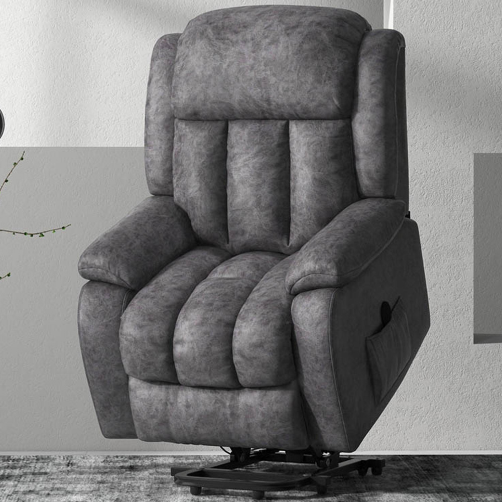 Portland Grey Microfibre Riser Recliner Chair with Remote Image 1